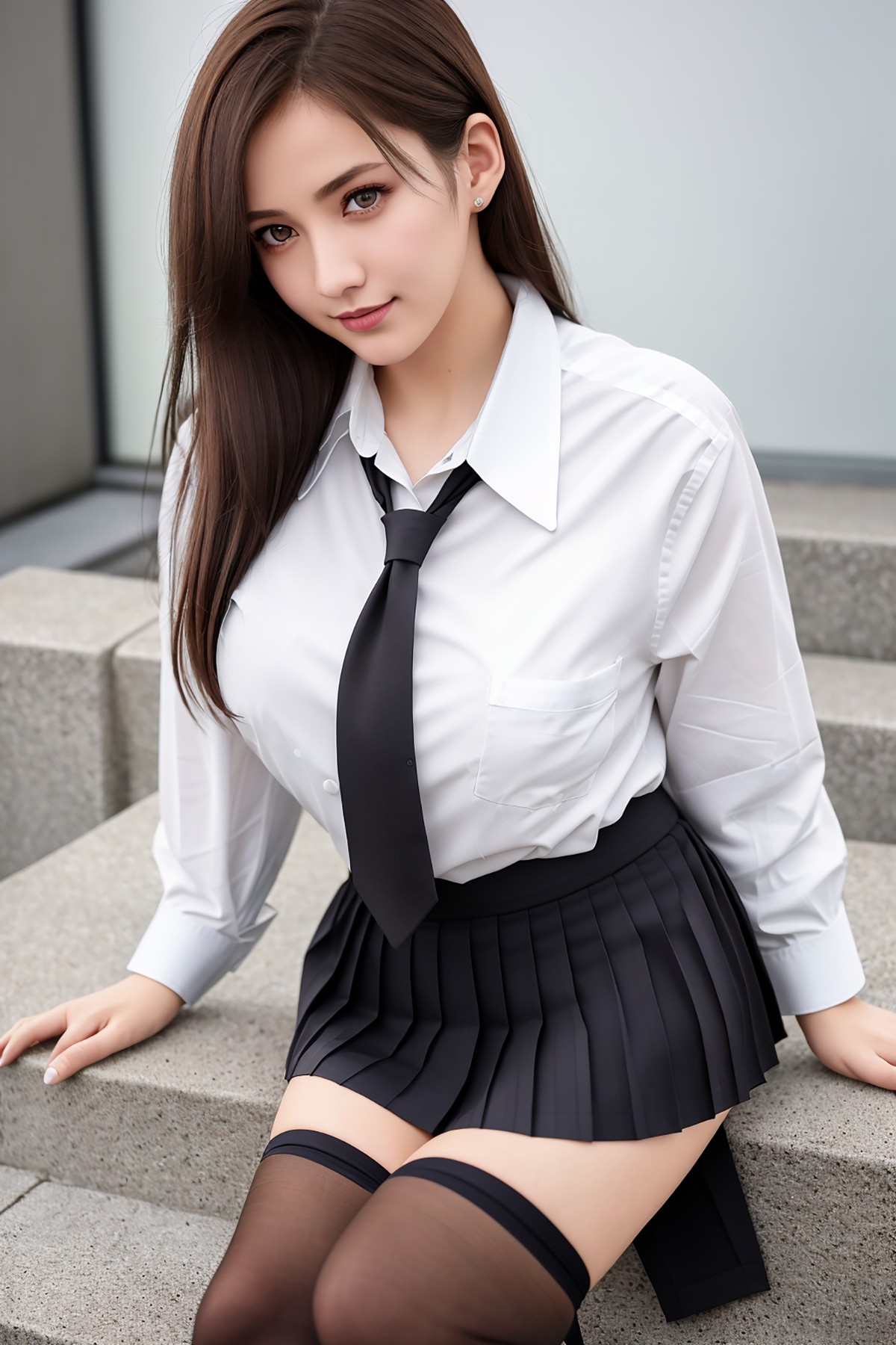 AIModel Vol 133 Sexy White Shirt With Black Short Skirt 0033 8851441968.jpg